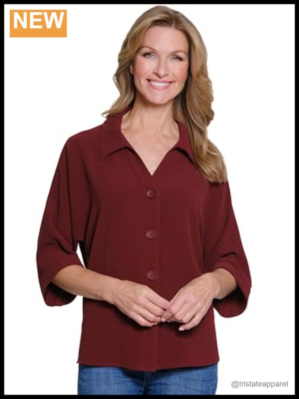 Women's Turn-Up Cuff Dolman Sleeve Y-Neck Button Front Shirt Blouse